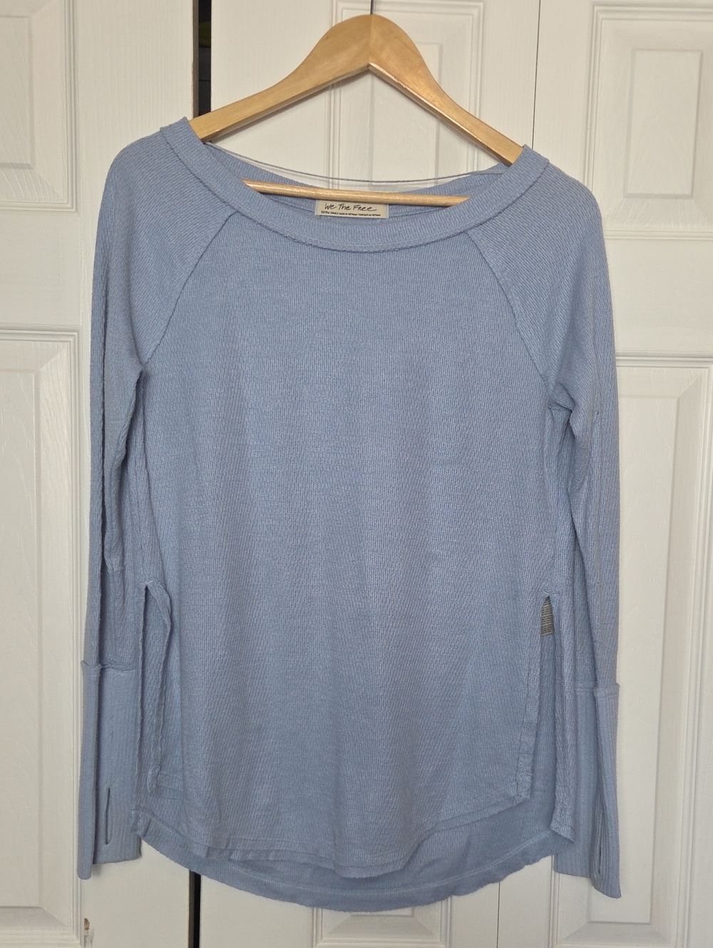 Free People Pale Blue Long Sleeve Waffle Thermal Top